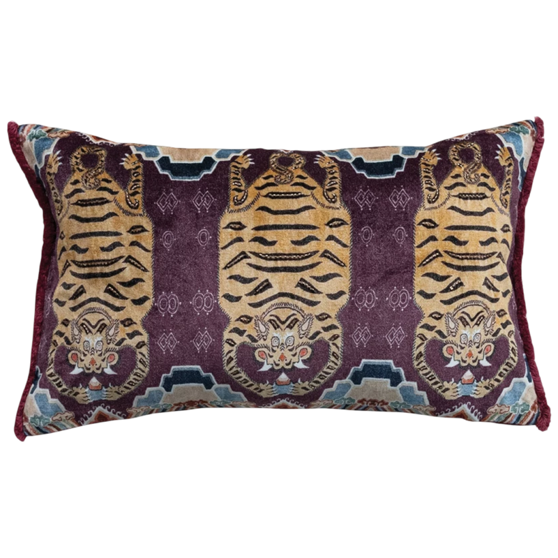 Decorative pillow with tiger pattern on a white background
