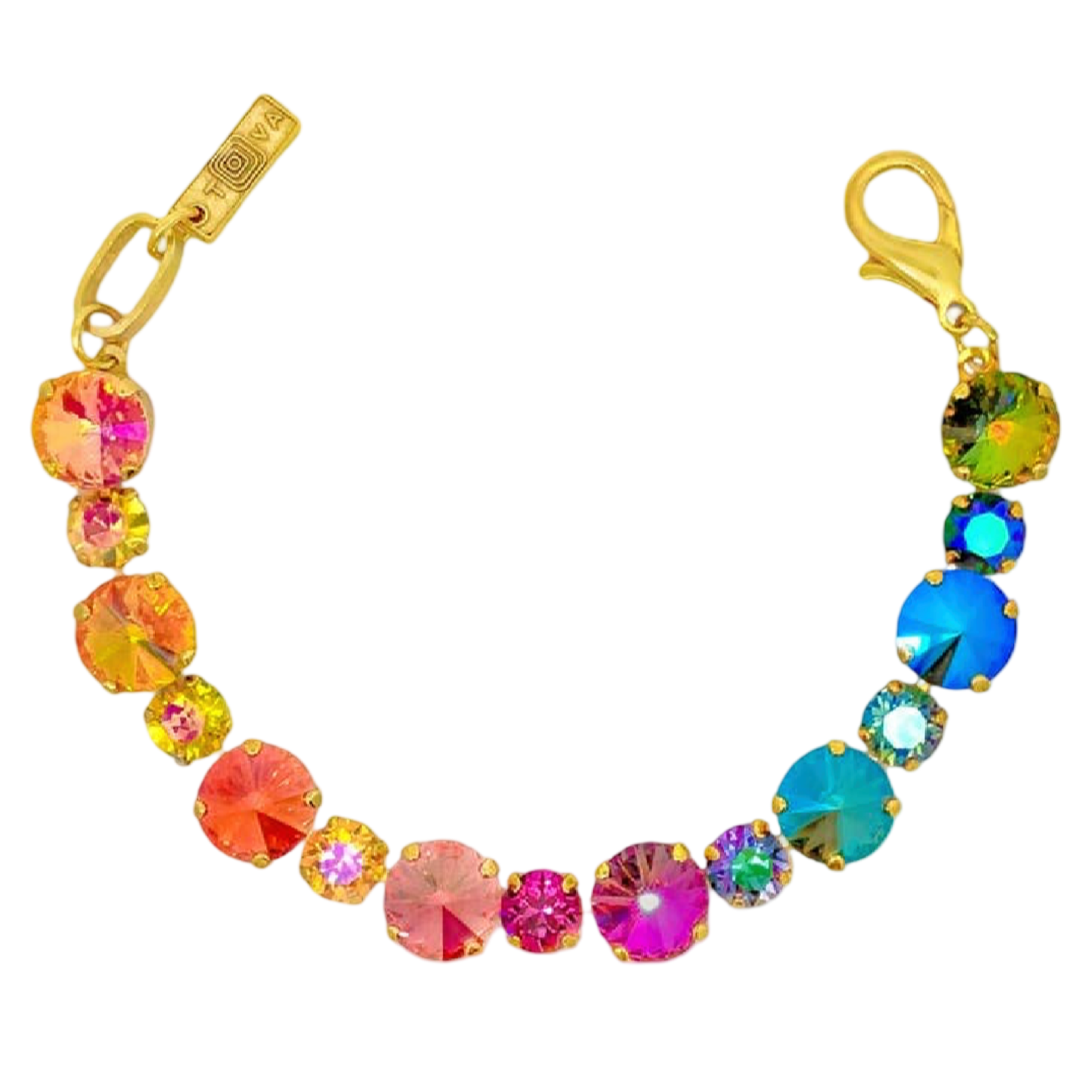 Jewelry clasp with multicolored crystals on a white background
