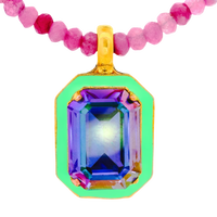 Necklace with a multicolored gemstone pendant on a white background