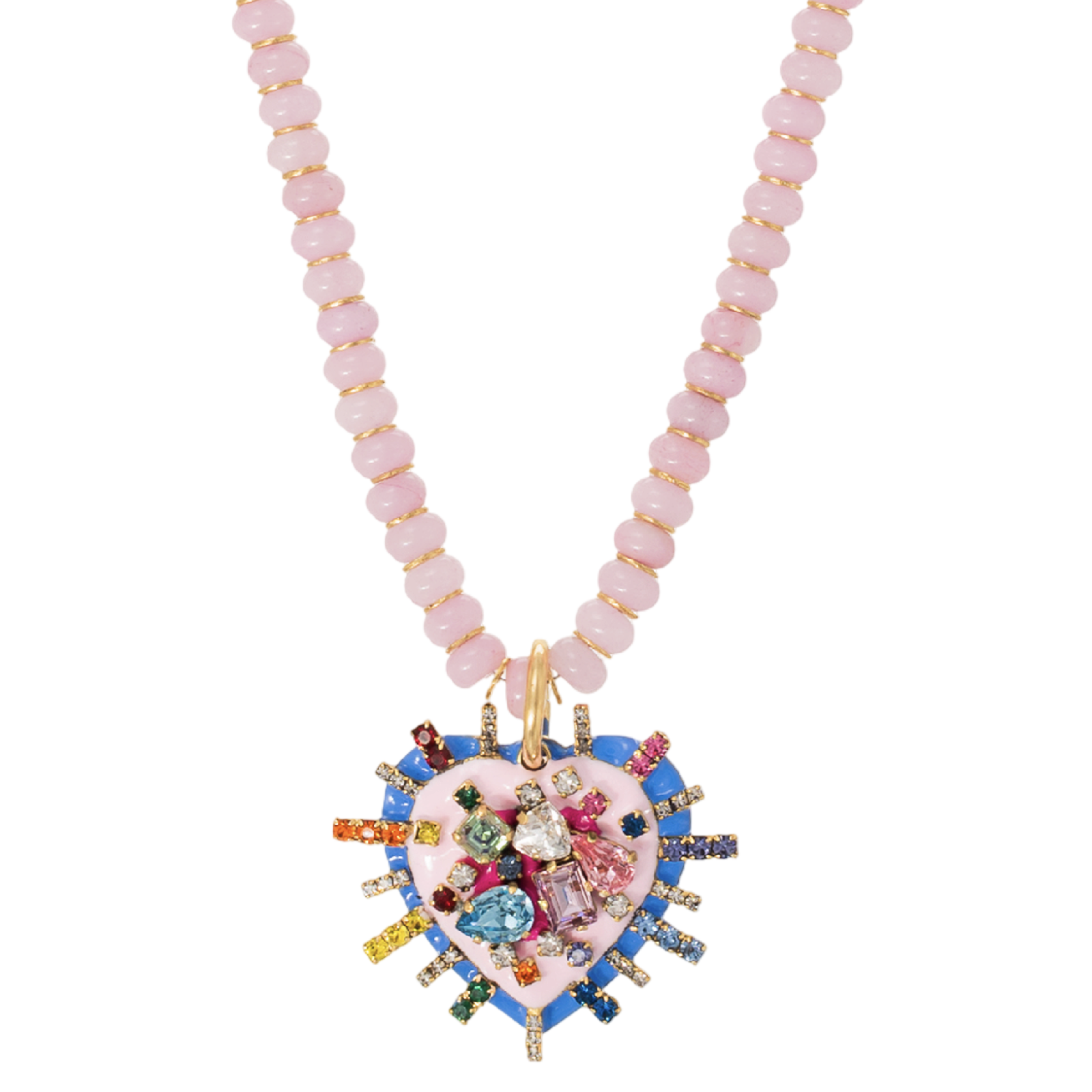 Necklace with a colorful heart-shaped pendant on a white background