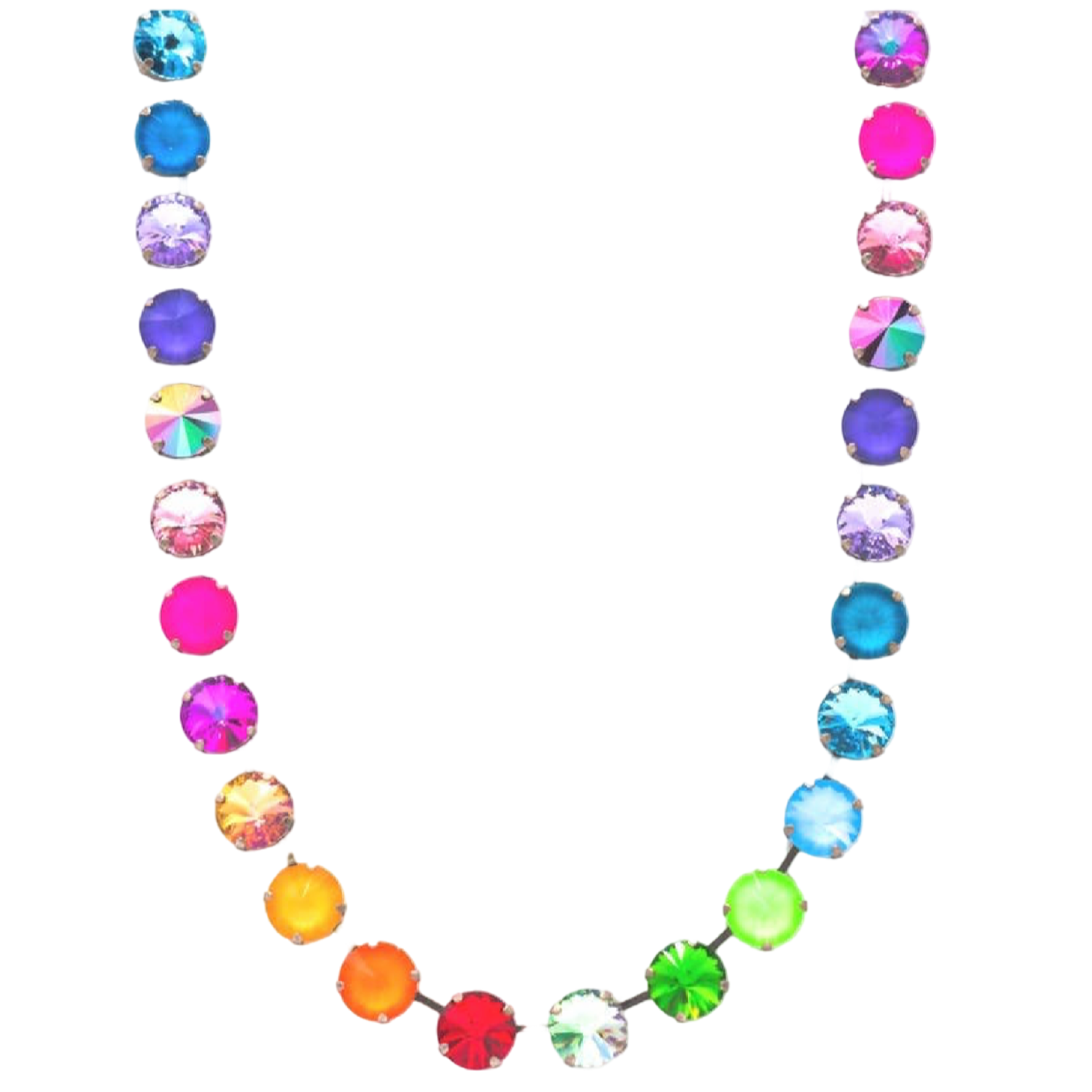 tova necklace, sofia necklace, rainbow crystal necklace, silver statement necklace, colorful jewelry, crystal necklace, canadian jewelry, fashion statement necklace