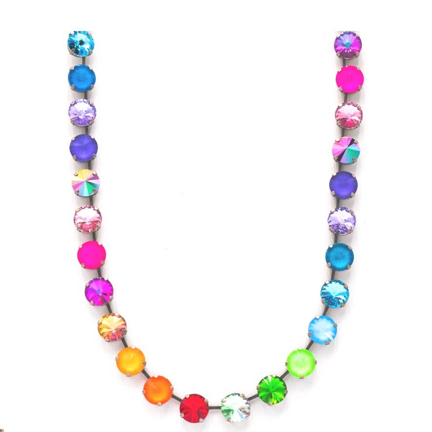 tova necklace, sofia necklace, rainbow crystal necklace, silver statement necklace, colorful jewelry, crystal necklace, canadian jewelry, fashion statement necklace