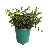 turquoise metal cachepot, 4 inch round planter, Mattie turquoise planter, small metal flower pot, colorful indoor cachepot, chic storage container, utensil holder planter, durable decorative planter, metal herb pot, pop of color home accent