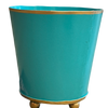 turquoise metal cachepot, 4 inch round planter, Mattie turquoise planter, small metal flower pot, colorful indoor cachepot, chic storage container, utensil holder planter, durable decorative planter, metal herb pot, pop of color home accent