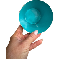 turquoise metal cachepot, 4 inch round planter, Mattie turquoise planter, small metal flower pot, colorful indoor cachepot, chic storage container, utensil holder planter, durable decorative planter, metal herb pot, pop of color home accent
