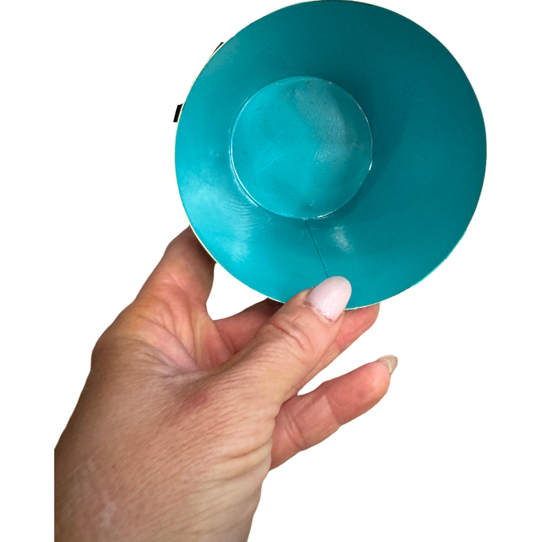 turquoise metal cachepot, 4 inch round planter, Mattie turquoise planter, small metal flower pot, colorful indoor cachepot, chic storage container, utensil holder planter, durable decorative planter, metal herb pot, pop of color home accent