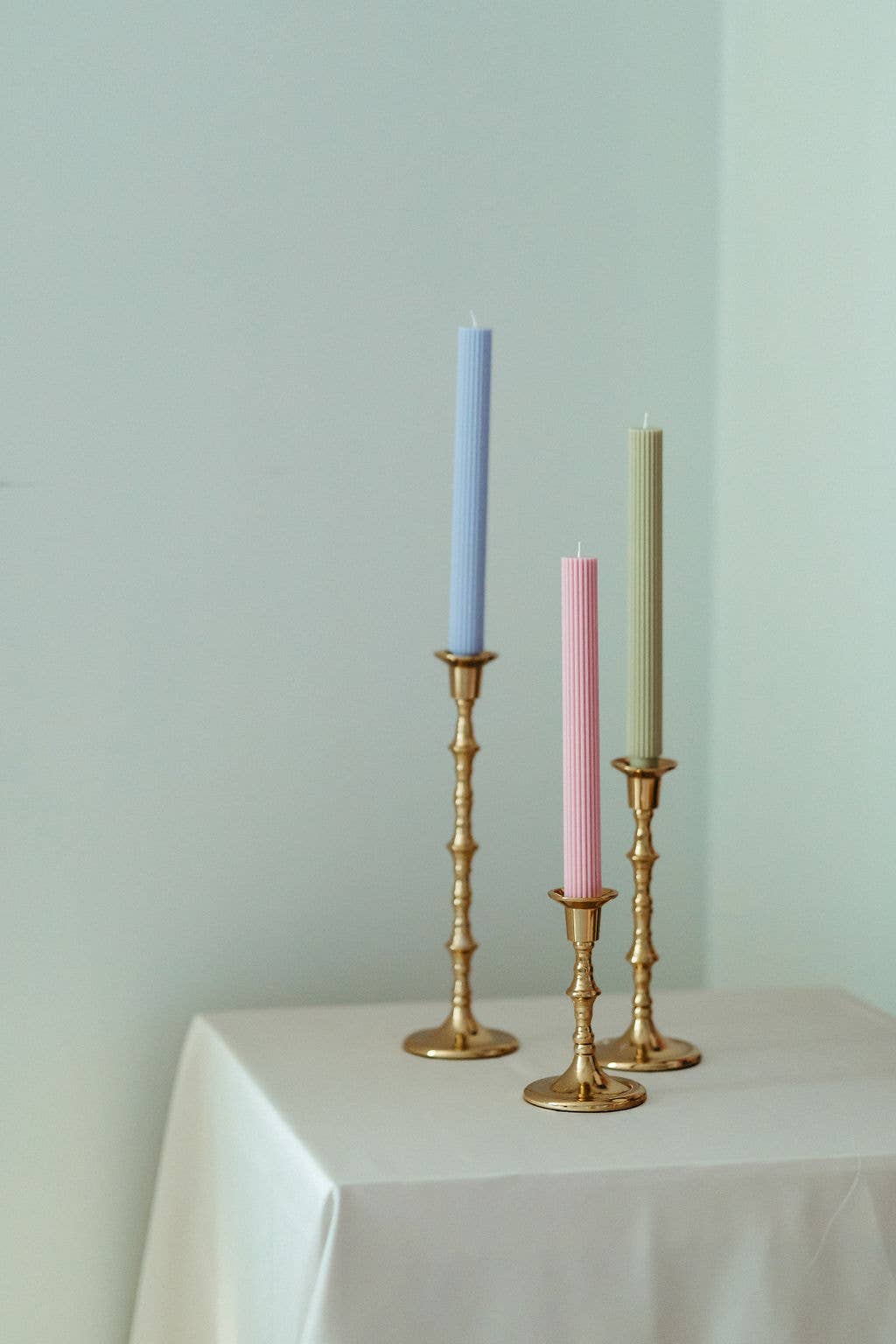 unscented green pillar candles, soy beeswax blend candle, pistachio green candle pair, non-toxic taper candles, eco-friendly home decor, handcrafted dinner candles, sculptural candles for decor, dripless candle tips, natural wax table candles, Rome pillar candle set

