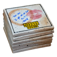 Stack of Waffle House coasters with a signature and phone number on a white background