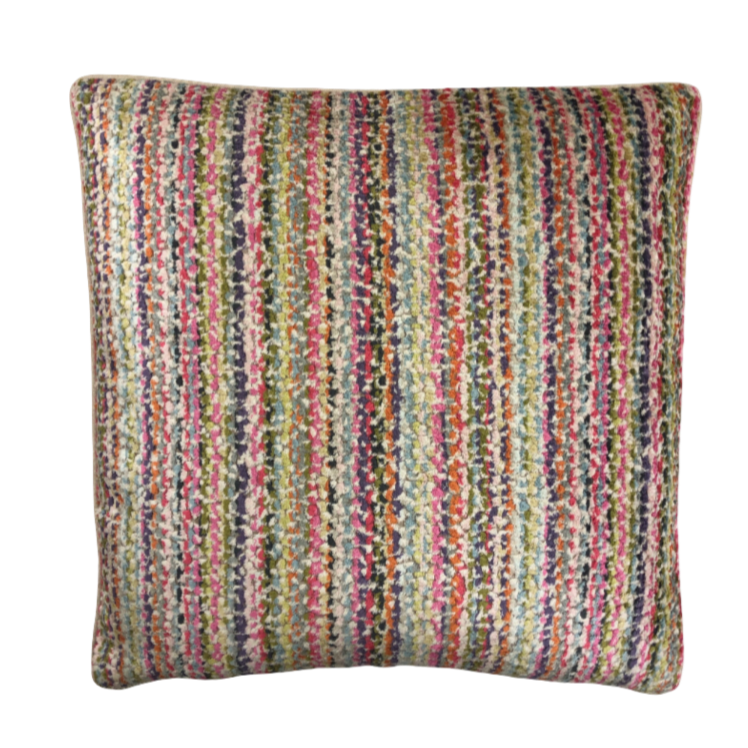 velvet throw pillow, 22 inch pillow, multicolor pillow, striped pillow, designer cushion, feather insert pillow, living room decor, colorful accent pillow, luxury home decor, Signature Pillows, Ardor cream pillow, linen back pillow