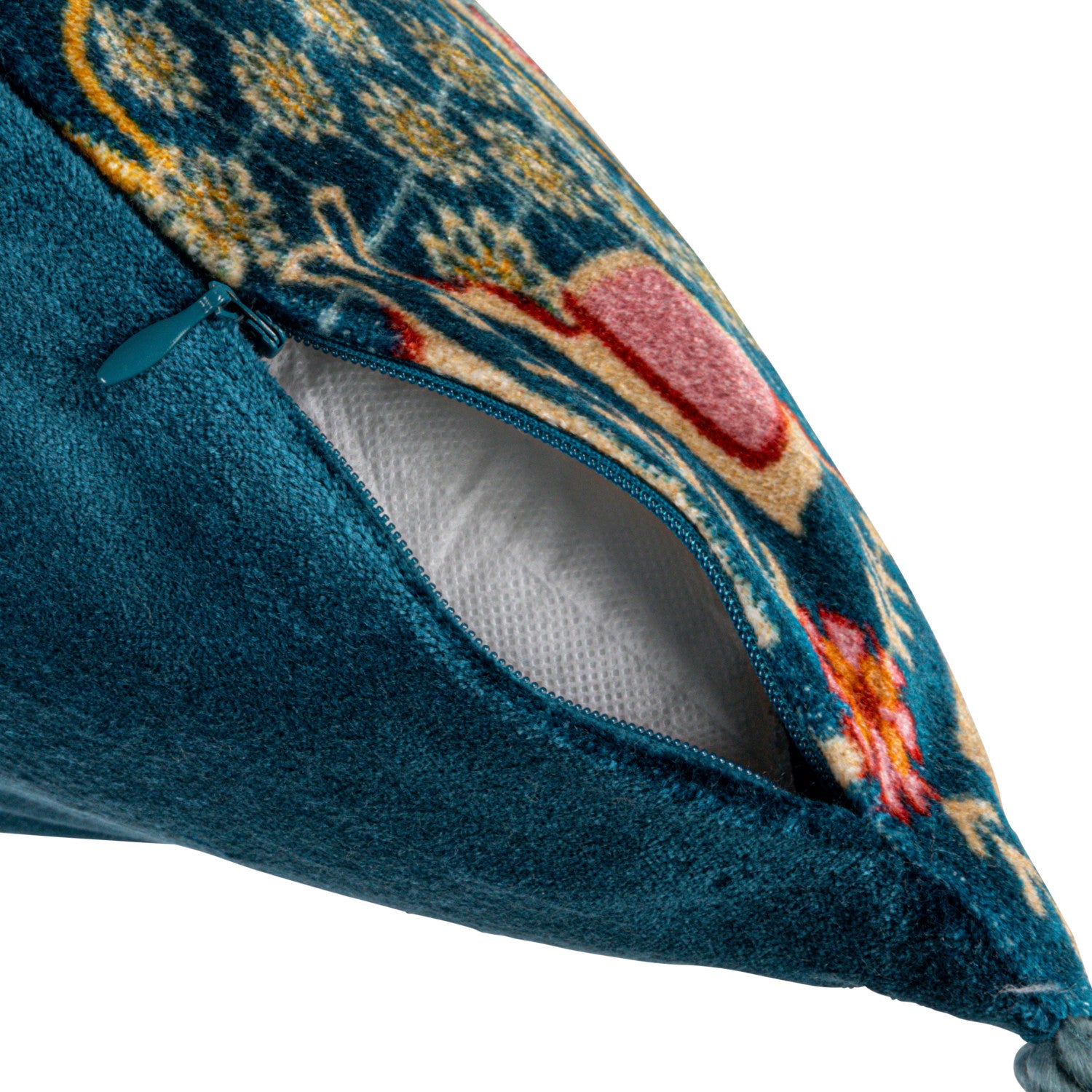 Close-up of a blue textured product with a patterned design on a white background