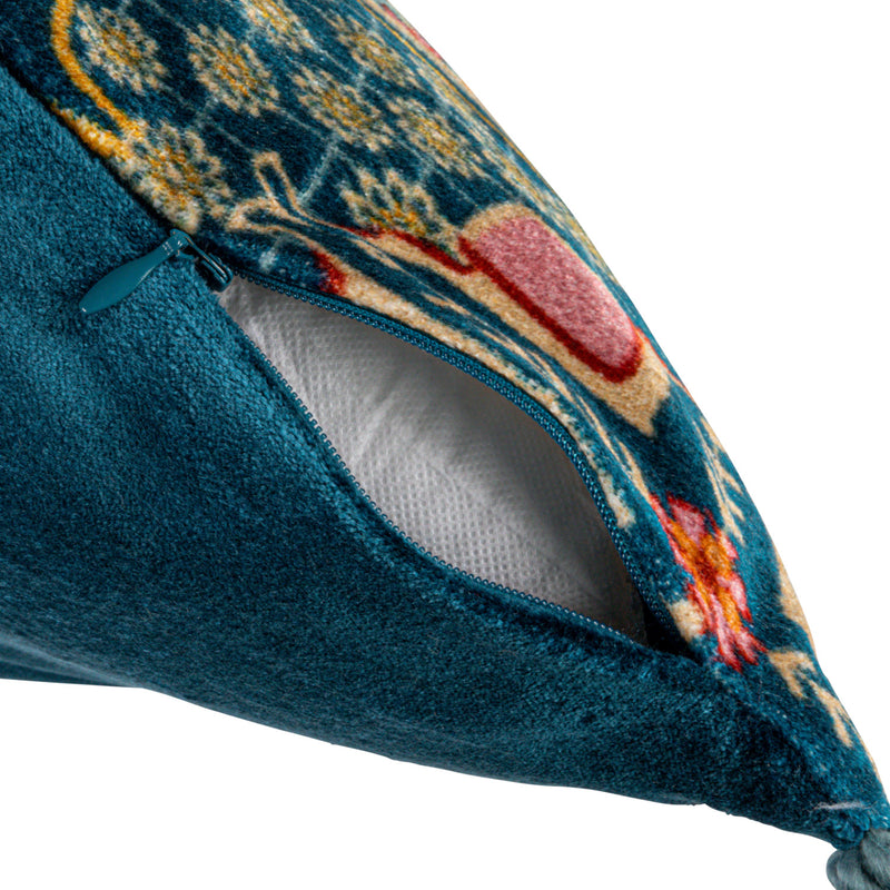 Close-up of a blue textured product with a patterned design on a white background