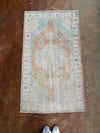 vintage Turkish rug, 4x6 rug, small accent rug, faded terracotta rug, aqua medallion rug, handwoven Turkish rug, boho rug, layered rug look, one of a kind rug, vintage home decor, entryway rug, kitchen runner, neutral Turkish rug