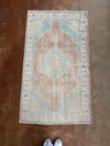 vintage Turkish rug, 4x6 rug, small accent rug, faded terracotta rug, aqua medallion rug, handwoven Turkish rug, boho rug, layered rug look, one of a kind rug, vintage home decor, entryway rug, kitchen runner, neutral Turkish rug