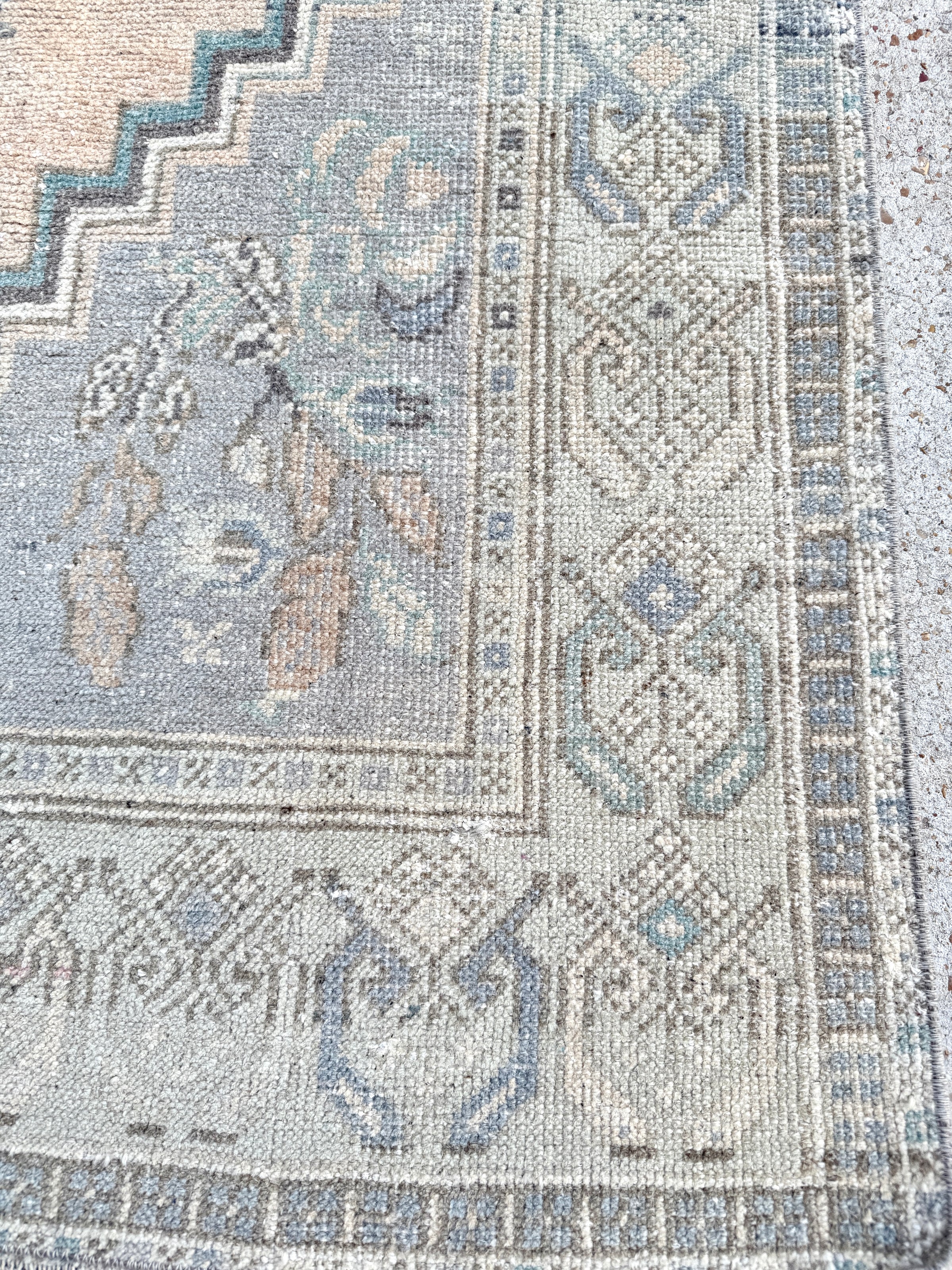 vintage Turkish rug, 6x3 rug, blue Turkish rug, medallion rug, handwoven rug, antique-style rug, neutral Turkish rug, geometric Turkish rug, heirloom rug, entryway rug, cottagecore home, boho rug
