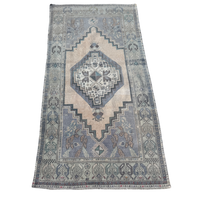 vintage Turkish rug, 6x3 rug, blue Turkish rug, medallion rug, handwoven rug, antique-style rug, neutral Turkish rug, geometric Turkish rug, heirloom rug, entryway rug, cottagecore home, boho rug