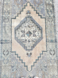 vintage Turkish rug, 6x3 rug, blue Turkish rug, medallion rug, handwoven rug, antique-style rug, neutral Turkish rug, geometric Turkish rug, heirloom rug, entryway rug, cottagecore home, boho rug