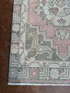 vintage Turkish rug, rose runner rug, sage pink runner, Turkish hallway rug, floral medallion rug, narrow area rug, handmade vintage runner, bohemian runner rug, soft faded runner, traditional Turkish decor