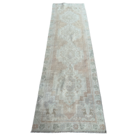 vintage Turkish runner, long Turkish rug, aqua and sand rug, neutral hallway rug, faded Turkish rug, geometric medallion runner, boho farmhouse decor, antique rug runner, 3x10 Turkish rug, distressed vintage rug