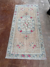 vintage Turkish runner, pink Turkish rug, blush runner, 6x3 rug, narrow vintage rug, handwoven Turkish rug, slate blue rug, kitchen runner, faded Turkish rug, one of a kind rug, traditional boho rug, antique floral runner
