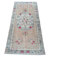 vintage Turkish runner, pink Turkish rug, blush runner, 6x3 rug, narrow vintage rug, handwoven Turkish rug, slate blue rug, kitchen runner, faded Turkish rug, one of a kind rug, traditional boho rug, antique floral runner