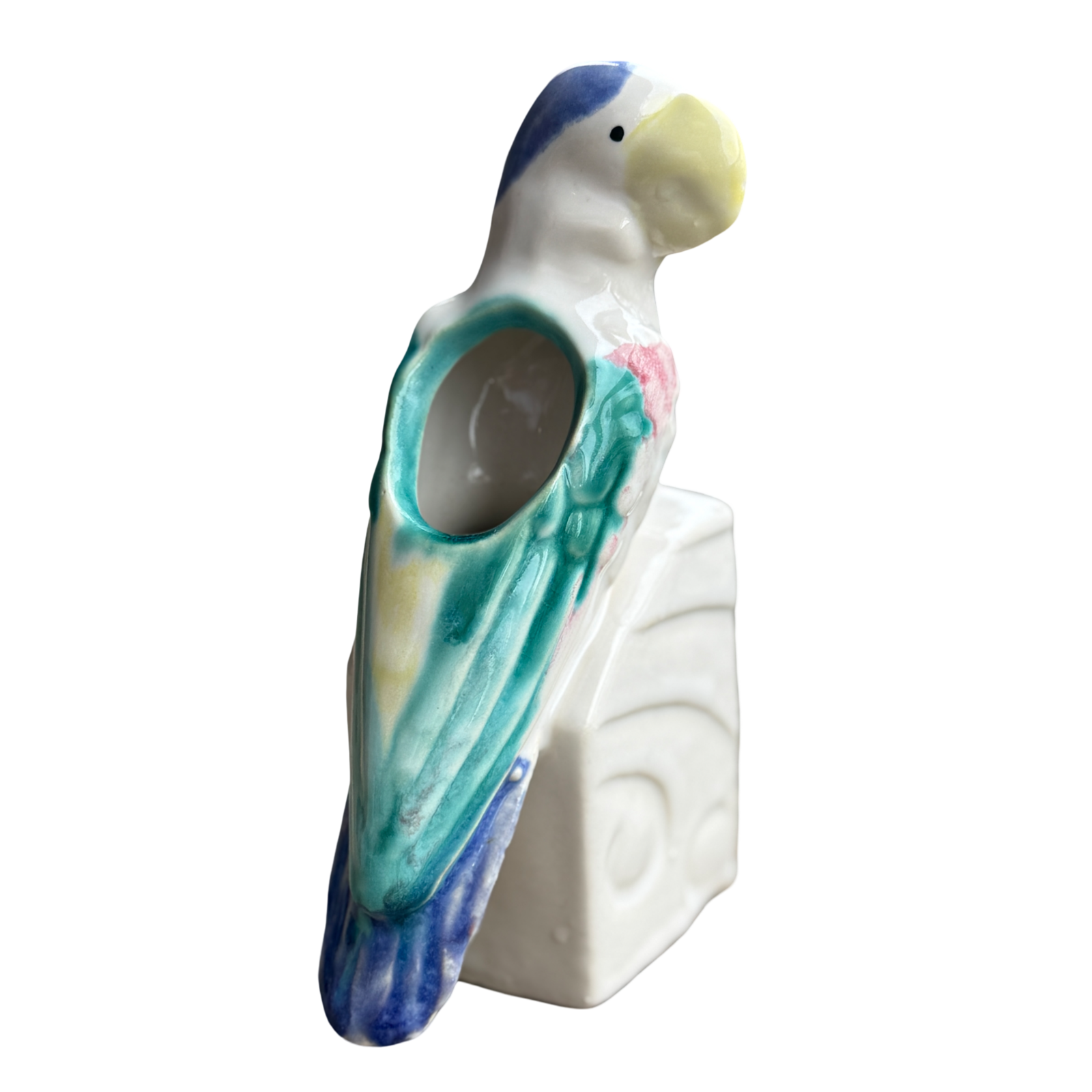 Decorative parrot-shaped object on a white background