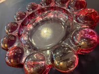 vintage boopie glass, cranberry glass ashtray, pink bubble glass dish, anchor hocking ashtray, vintage catchall dish, retro glass decor, pink glass trinket dish, vintage vanity decor, bubble glass bowl, collectible glass decor, maximalist decor, colorful vintage decor, vintage tabletop styling, boopie bubble glass, one of one vintage