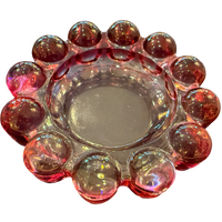 vintage boopie glass, cranberry glass ashtray, pink bubble glass dish, anchor hocking ashtray, vintage catchall dish, retro glass decor, pink glass trinket dish, vintage vanity decor, bubble glass bowl, collectible glass decor, maximalist decor, colorful vintage decor, vintage tabletop styling, boopie bubble glass, one of one vintage