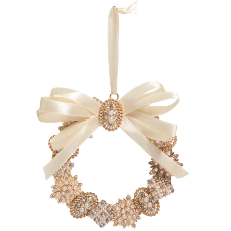 Decorative wreath ornament with a bow on a white background