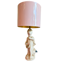 vintage cherub lamp, putti lamp, blush pink lamp, pink table lamp, cottagecore decor, grandmillennial decor, nursery lamp, vintage lighting, shabby chic lamp, Palm Beach style decor, French inspired lamp, whimsical home decor, statement lamp, vintage home accessories, one of a kind lamp, collectible lighting, eclectic interior decor, maximalist home decor