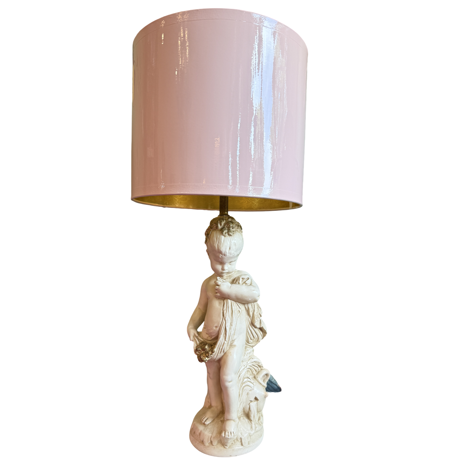 vintage cherub lamp, putti lamp, blush pink lamp, pink table lamp, cottagecore decor, grandmillennial decor, nursery lamp, vintage lighting, shabby chic lamp, Palm Beach style decor, French inspired lamp, whimsical home decor, statement lamp, vintage home accessories, one of a kind lamp, collectible lighting, eclectic interior decor, maximalist home decor