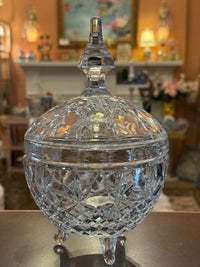 vintage crystal candy dish, West German crystal, lead crystal covered dish, vintage crystal box, footed crystal candy jar, cut crystal container, crystal trinket box, vintage crystal decor, grandmillennial decor, traditional home decor, collectible crystal, crystal lidded dish, vintage entertaining, vintage tabletop decor, sparkling crystal dish
