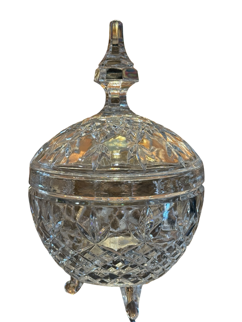 vintage crystal candy dish, West German crystal, lead crystal covered dish, vintage crystal box, footed crystal candy jar, cut crystal container, crystal trinket box, vintage crystal decor, grandmillennial decor, traditional home decor, collectible crystal, crystal lidded dish, vintage entertaining, vintage tabletop decor, sparkling crystal dish