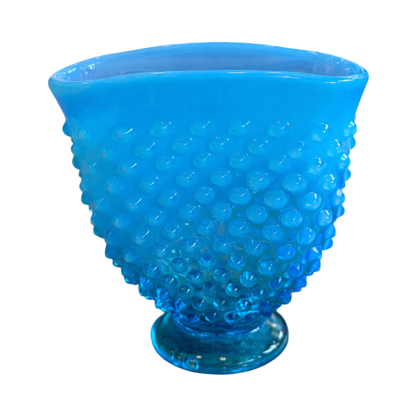 Blue textured glass vase on a white background