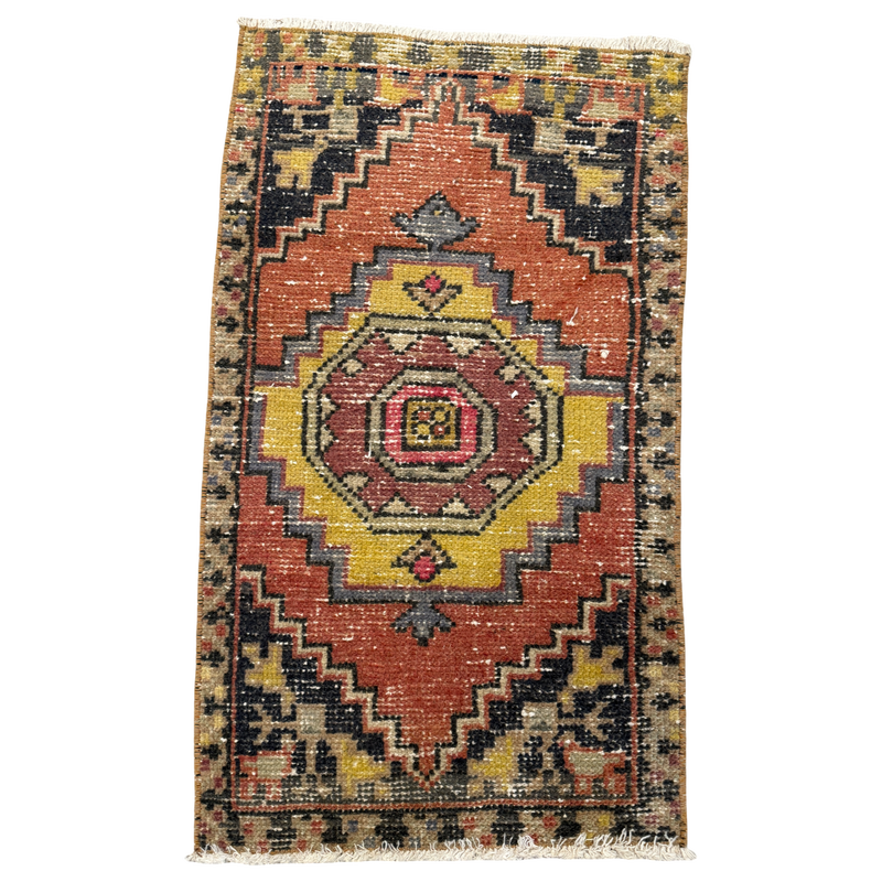 vintage turkish mini rug golden ochre charcoal medallion antique home decor home styling rug ohmeredith meredith mississippi ridgeland 