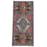 vintage turkish rug, mini turkish rug, pink mustard rug, blush rug, small turkish runner, bohemian style rug, cottagecore rug, turkish wool rug, hand-knotted vintage rug, unique accent rug