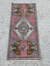vintage turkish rug, mini turkish rug, pink mustard rug, blush rug, small turkish runner, bohemian style rug, cottagecore rug, turkish wool rug, hand-knotted vintage rug, unique accent rug