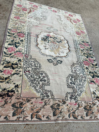 vintage turkish rug, russian floral rug, pink medallion rug, turkish area rug, floral border rug, antique turkish carpet, one-of-a-kind rug, soft pink rug, traditional rug, woven rug