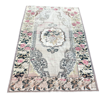 vintage turkish rug, russian floral rug, pink medallion rug, turkish area rug, floral border rug, antique turkish carpet, one-of-a-kind rug, soft pink rug, traditional rug, woven rug