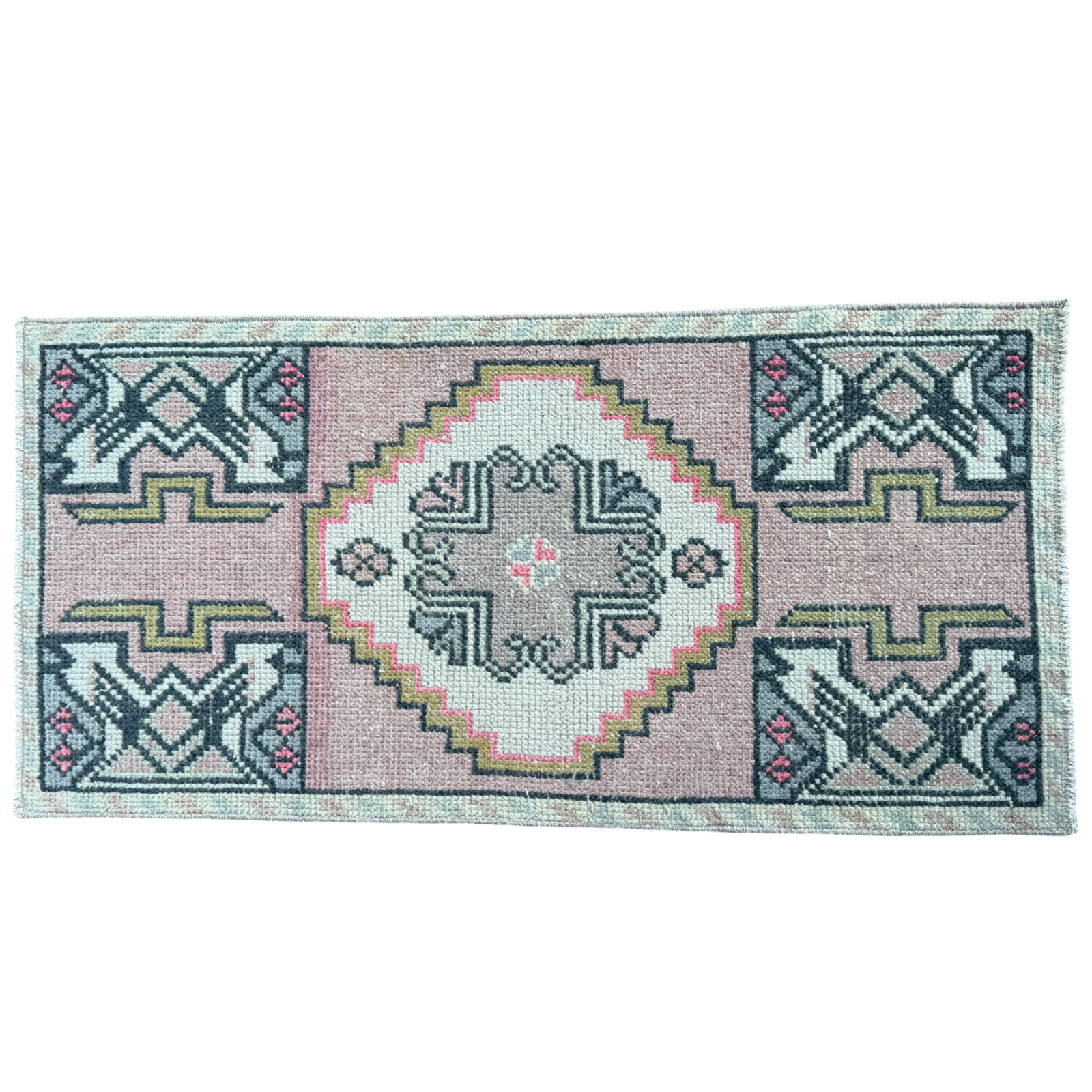 vintage turkish rug, small turkish rug, pink turkish rug, blush and cream rug, handmade turkish accent rug, bohemian small rug, turkish mini rug, entryway rug