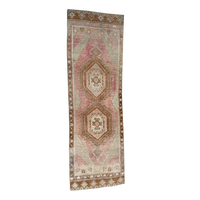 vintage turkish runner, geometric turkish rug, blush and mocha runner, pink and brown rug, long hallway rug, antique turkish runner, earthy color rug, handmade turkish rug, bold medallion rug, turkish vintage rug, bohemian hallway decor