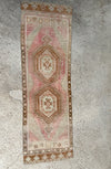 vintage turkish runner, geometric turkish rug, blush and mocha runner, pink and brown rug, long hallway rug, antique turkish runner, earthy color rug, handmade turkish rug, bold medallion rug, turkish vintage rug, bohemian hallway decor