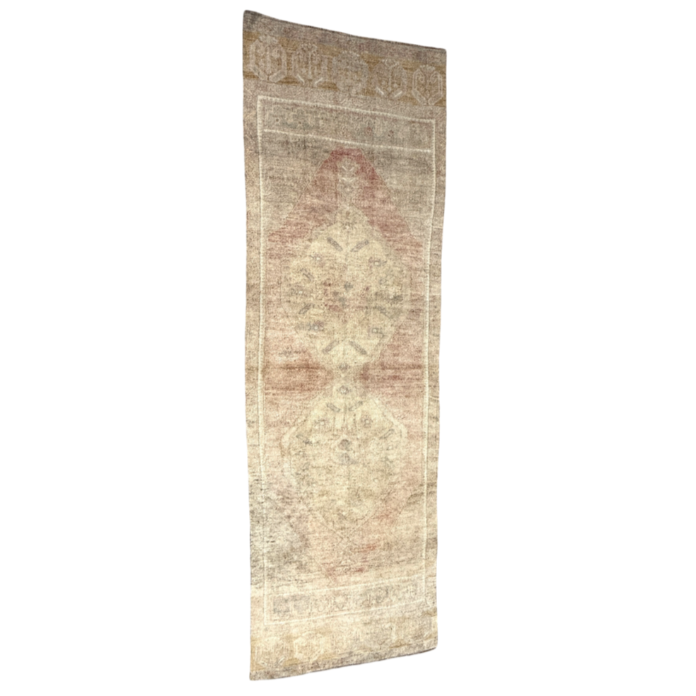 vintage turkish runner, neutral turkish rug, blush and beige runner, faded medallion rug, turkish hallway rug, antique runner, vintage rug mississippi, boho rug, entryway runner, handmade turkish rug, soft color rug, vintage home decor