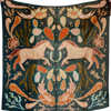 Decorative fabric with horse and floral pattern on a dark green background