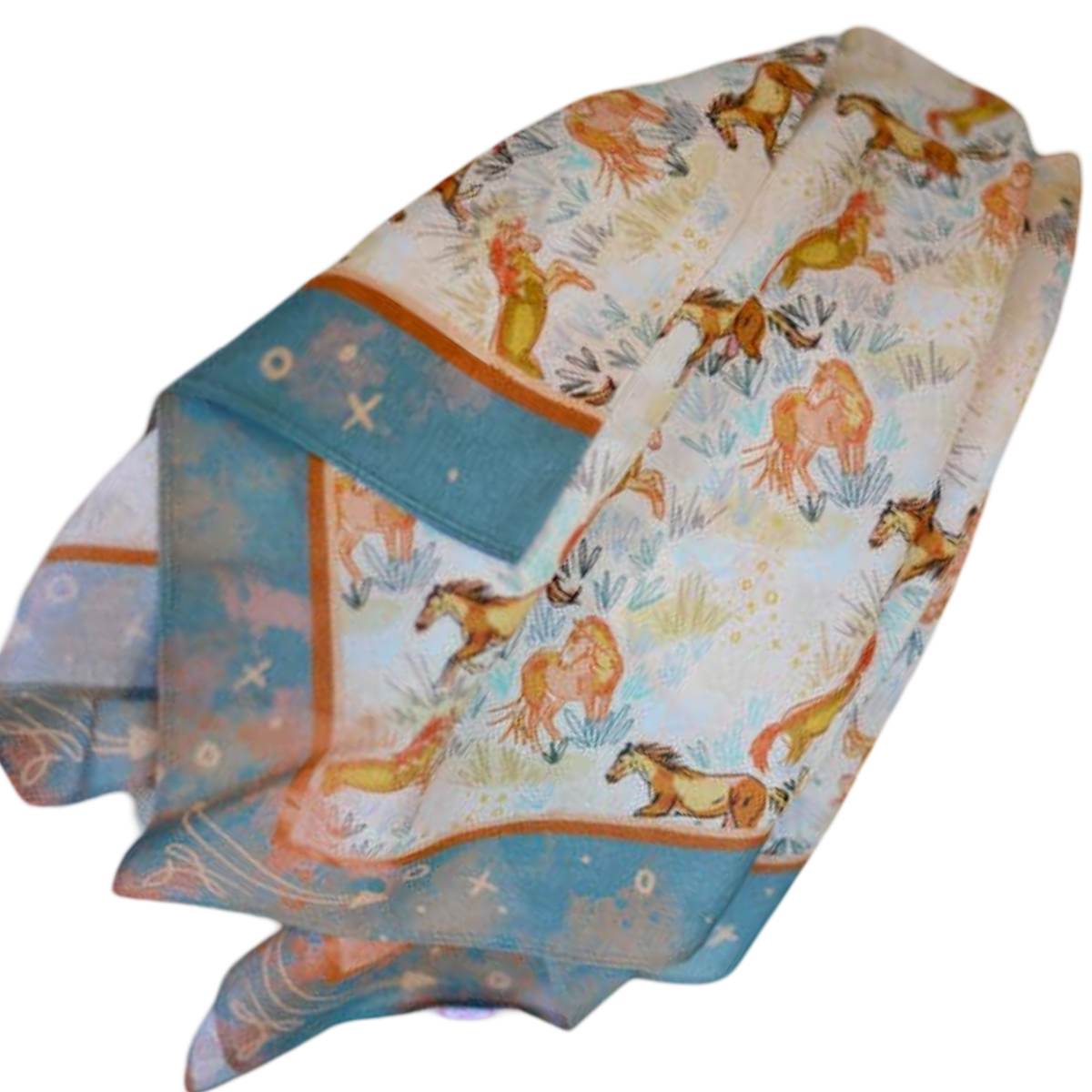Folded fabric with animal pattern on a white background