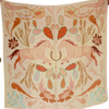 Decorative fabric with horse and floral pattern on a light pink background
