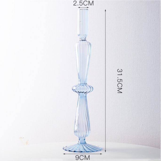 Lace Taper Glass Candlestick Holder: Blue