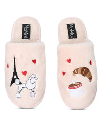 Women's I Love Paris Plush Slippers Pale Blush