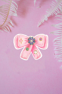 Pink Rhinestone Bow Vinyl Sticker