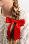 Grace & Grandeur Delora Matte Satin Bow Barrette: Red