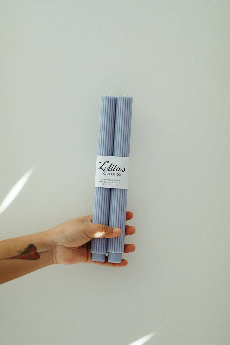 unscented lilac pillar candles, soy beeswax taper candle, eco-friendly taper candles, clean burning decorative candle, sculptural lilac candles, hand poured candle set, pastel purple home decor candles, Rome pillar candle lilac, natural wax dripless candle, non-toxic table candles